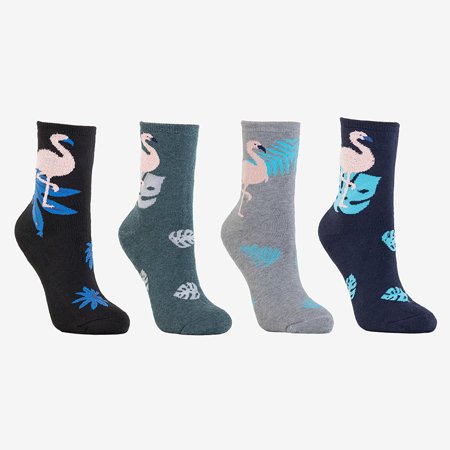 4 / balení vícebarevné dámské kotníkové ponožky s plameňáky - ponožky