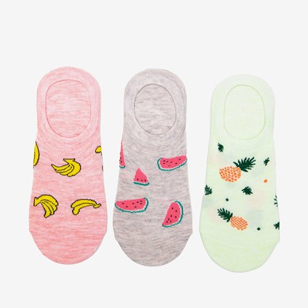 Barevné dámské ponožky s ovocným potiskem 3 / balení - Ponožky