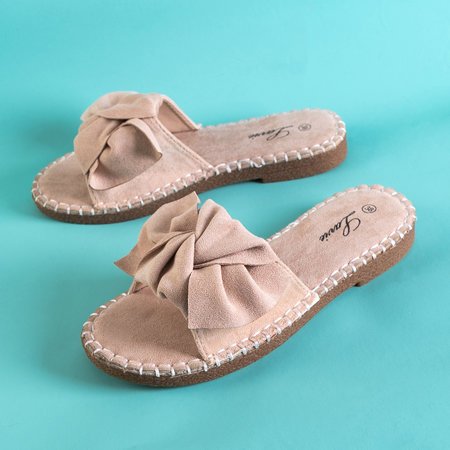 Béžové dámské pantofle s mašlí Bonehas - Footwear