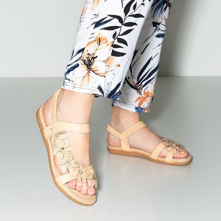 Béžové dámské sandály s květinami Aflori - obuv