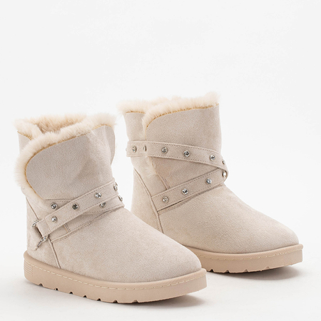 Béžové sněhové boty se zirkony na ploché podrážce Lirana - boty