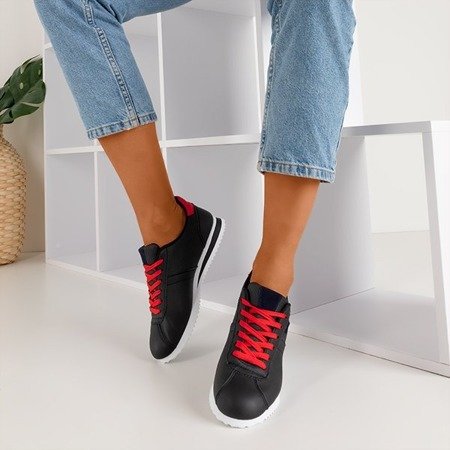 Černé dámské sportovní boty s červenými vložkami Dramena - Obuv