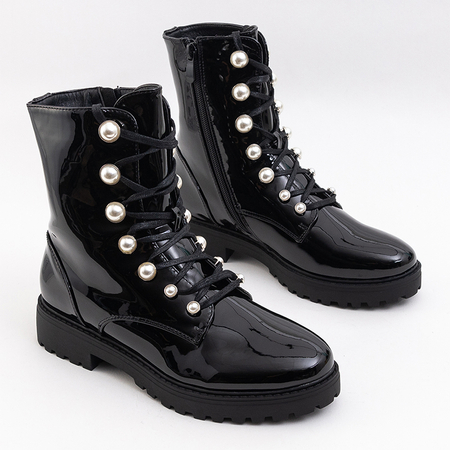 Černé lakované dámské boty s perlami Lumines - Obuv