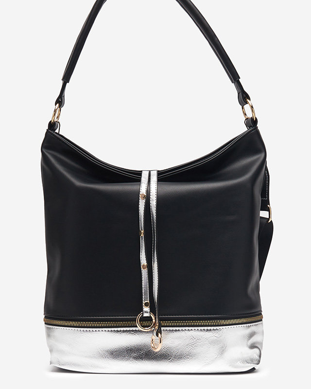 Černostříbrná dámská kabelka s ozdobnými pruhy - Doplňky