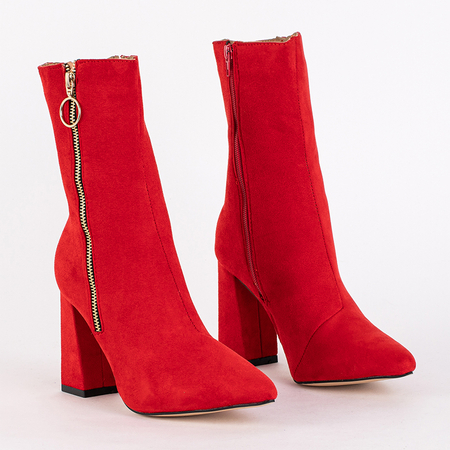Červené dlouhé dámské semišové kotníkové boty na sloupku Ecuanti - Obuv