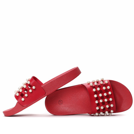 Červené pantofle s perlami Milam - Obuv