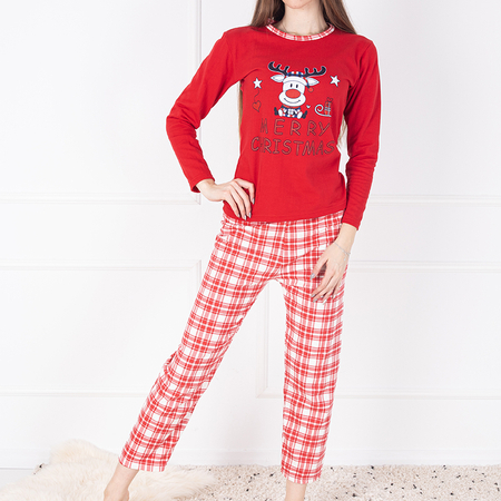 Červený dámský pyžamový set s vánočním motivem - Oblečení