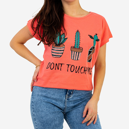 Coral dámské tričko s kaktusovým potiskem - Oblečení
