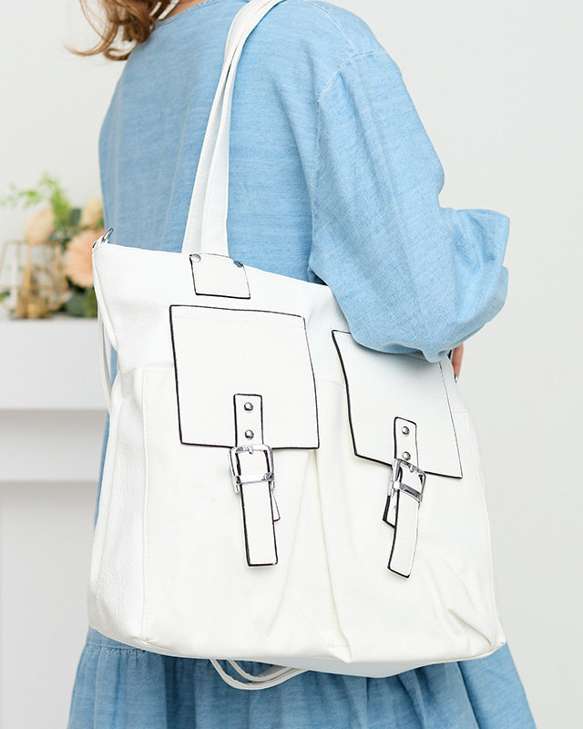 Dámská bílá shopper taška s ozdobnými kapsami - Příslušenství