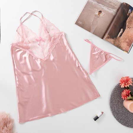 Dámská růžová krajková noční košile s tangy - Belizna