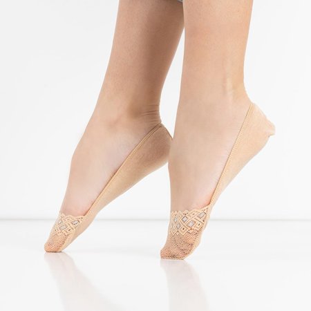 Dámské béžové krajkové balerínky - ponožky