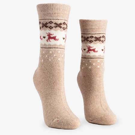 Dámské béžové ponožky se sobi 3 / balení - ponožky