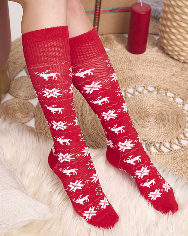 Dámské červené dlouhé vánoční ponožky - spodní prádlo
