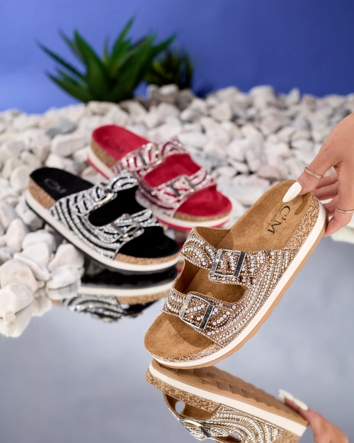 Dámské pantofle s kubickými zirkony v provedení Camel Lalud-Shoes