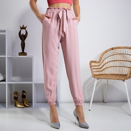 Dámské růžové kalhoty se sepnutým pasem - Oblečení