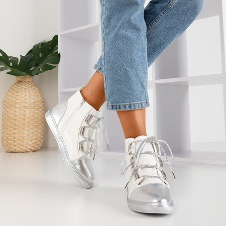 Dámské tenisky bílé a stříbrné Enzo - obuv
