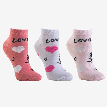 Dámské vícebarevné kotníkové ponožky ve tvaru srdce 3 / balení - ponožky