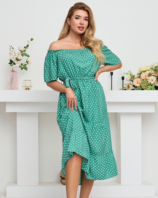 Dámské zelené puntíkované šaty - Oblečení