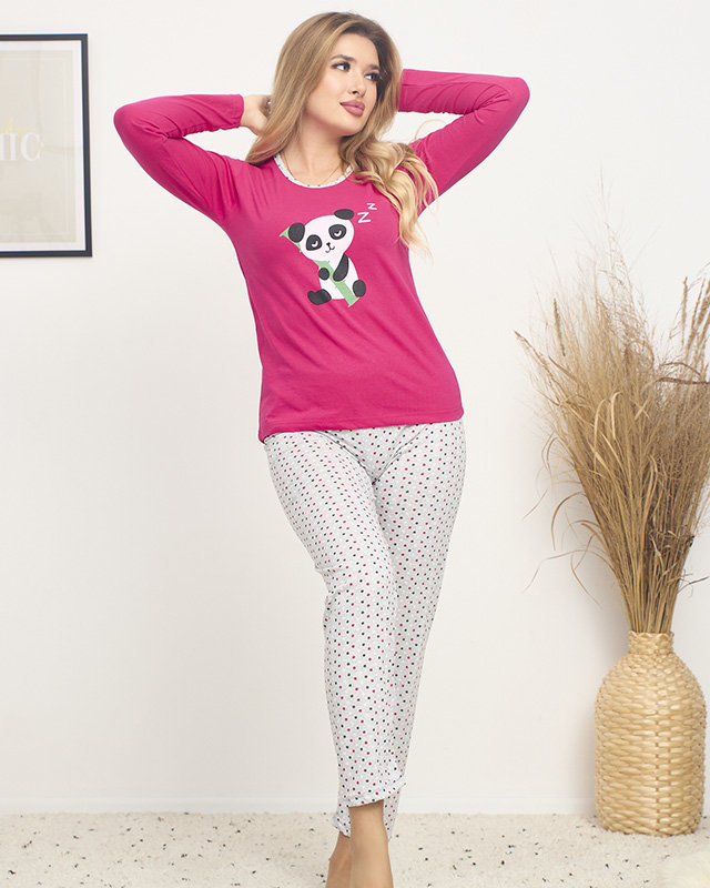 Fuchsiové dámské pyžamo s pandou- Oblečení
