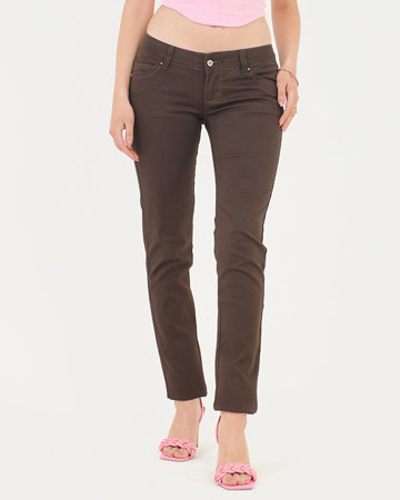 Hnědé dámské džínové kalhoty s nízkým sedem - Oblečení