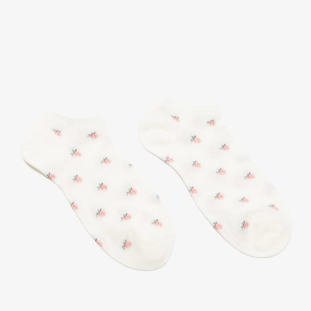 Krémové dámské kotníkové ponožky s jahodami - Spodní prádlo