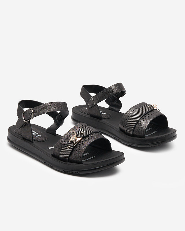 Lesklé černé dámské ploché sandály Nafi- Footwear