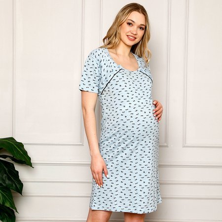 Modrá těhotenská a kojící noční košile ve tvaru luku - Oblečení