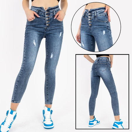 Modré dámské džíny s vysokým pasem - Oblečení