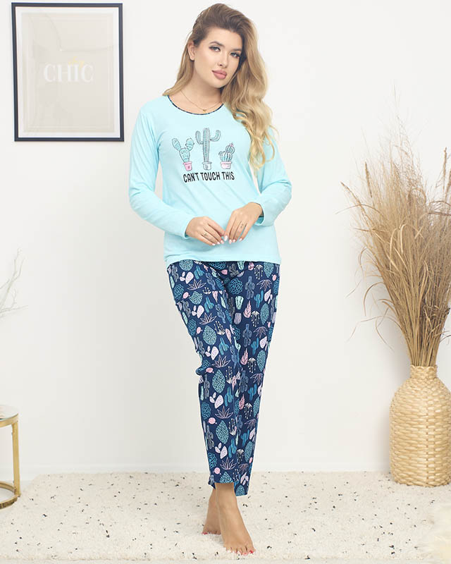 Modré dámské pyžamo s potiskem - Oblečení