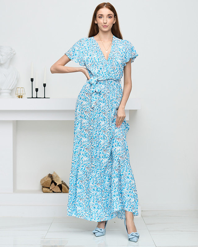 Modrobílé dámské letní šaty s dlouhými listy - Oblečení