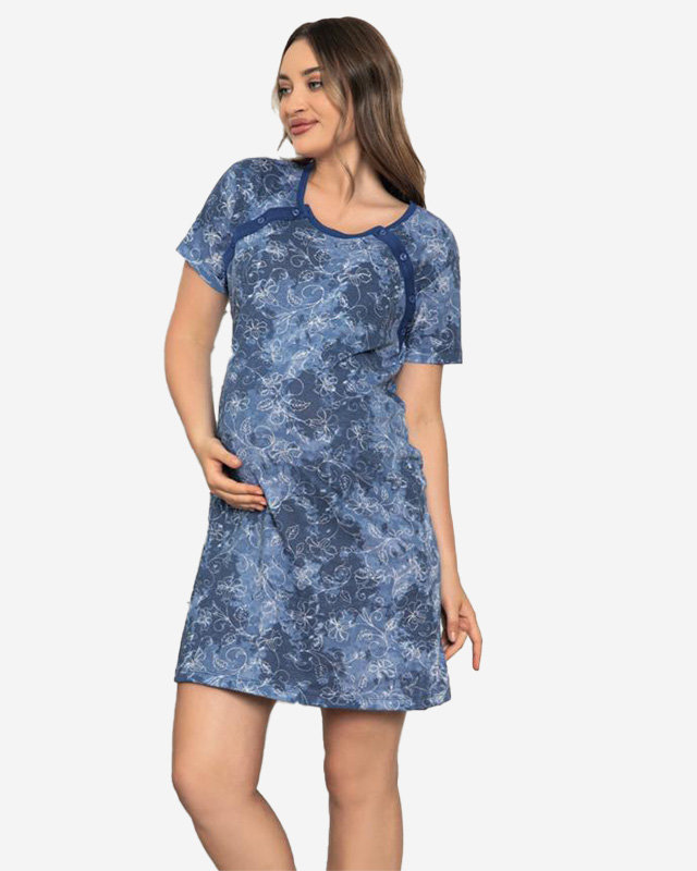 Námořnická modrá noční košile pro těhotné a kojící s květy - Oblečení