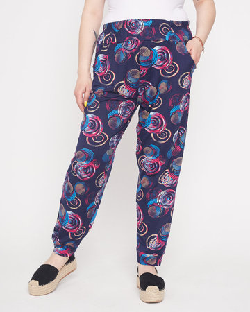 Námořnicky modré a růžové vzorované dámské kalhoty - Oblečení