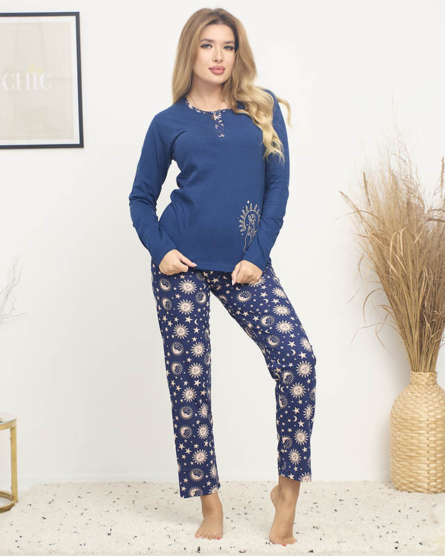 Námořnicky modré dámské dvoudílné vzorované pyžamo - Oblečení