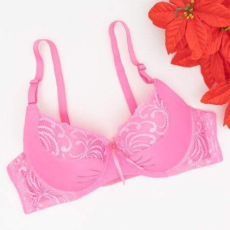 Neon Růžová dámská obyčejná podprsenka s krajkovými vsadkami - spodní prádlo