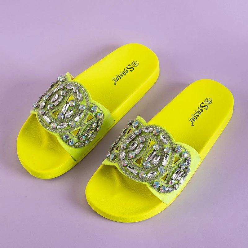 Neon žluté gumové pantofle s ornamenty Masandra - obuv