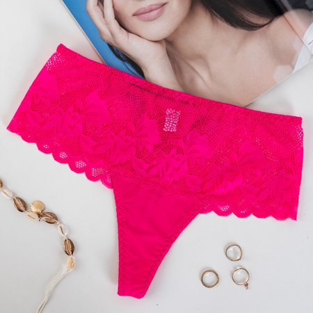 Neonově růžové dámské krajkové tanga - Spodní prádlo