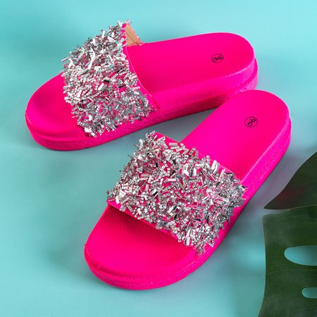 Neonově růžové dámské pantofle se zirkony Onesti - obuv
