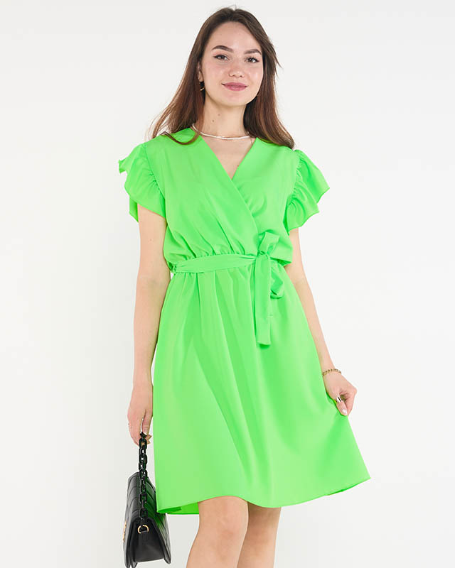 Neonově zelené dámské minišaty s kravatou - Oblečení