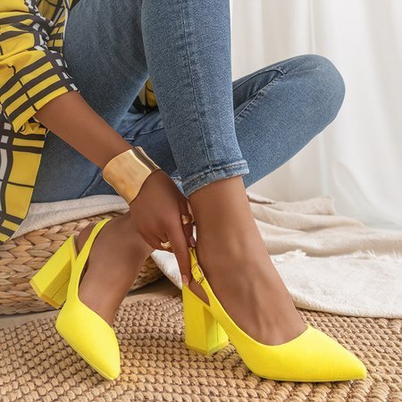 Neonově žluté dámské sandály na vysokém podpatku - obuv
