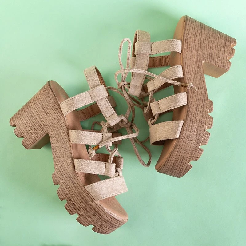 OUTLET Béžové dámské vázané sandály na postu Tili - Footwear