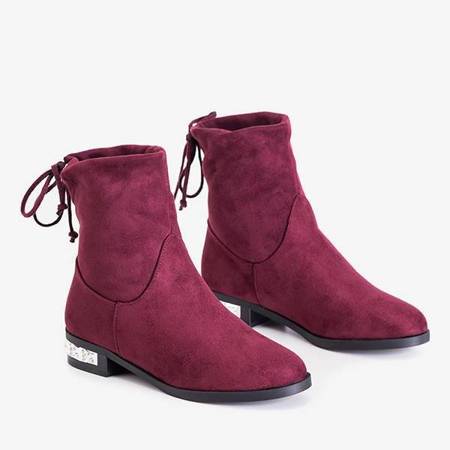 OUTLET Burgundské kotníkové boty na podpatku s ozdobami Teodorana - Obuv