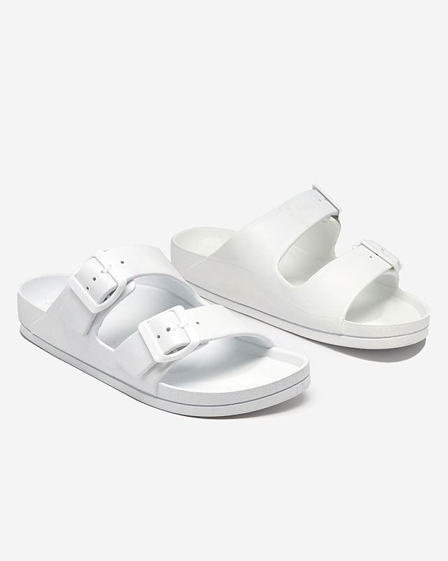 OUTLET Dámské bílé pantofle s přezkami Teliwo - Obuv