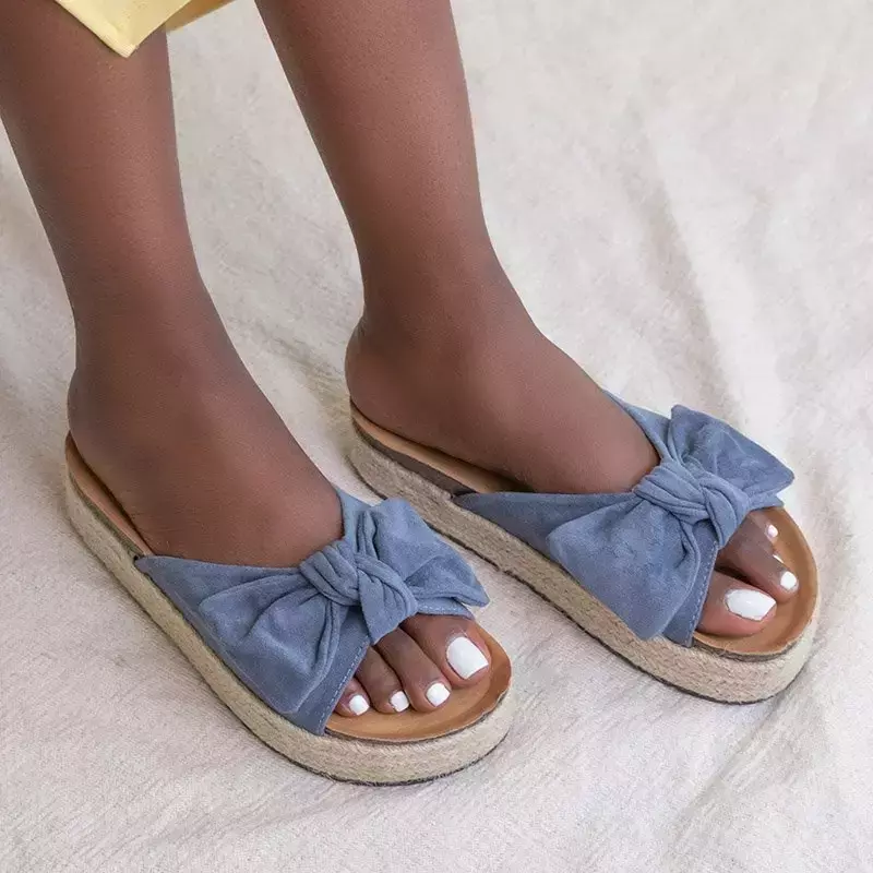 OUTLET Modré dámské pantofle s mašlí Martyna - Boty