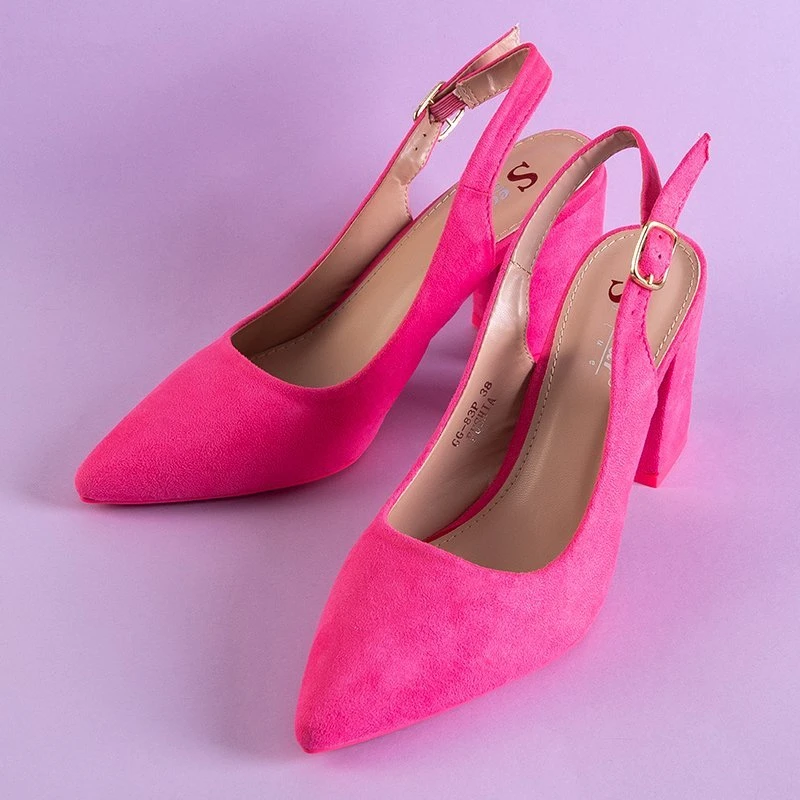 OUTLET Neonově růžové dámské sandály na vysokém podpatku Dolores - Footwear