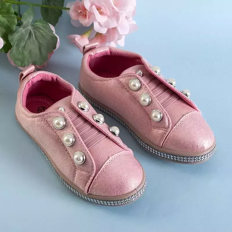 OUTLET Růžové dětské nazouvací tenisky s perlami Merena - Obuv