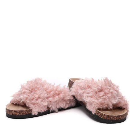 OUTLET Růžové pantofle s ovčí kůží Itzel - Boty
