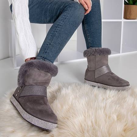OUTLET Šedé dámské sněhové boty z eko semiše Roselyna - obuv