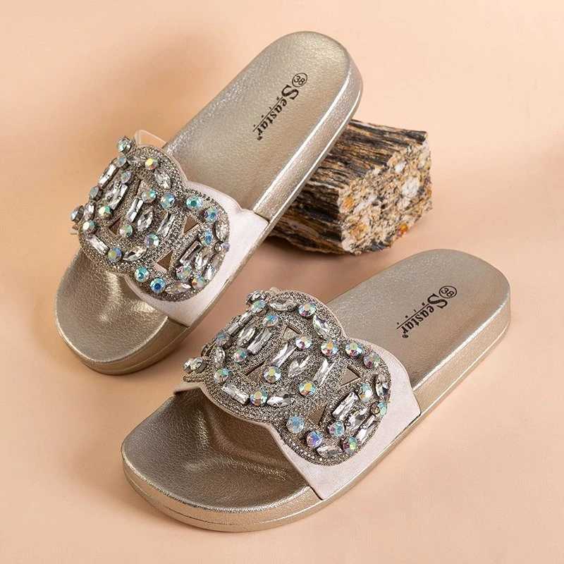 OUTLET Zlaté gumové pantofle s ornamenty Masandra - obuv