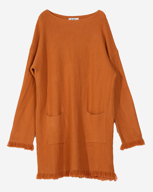 Oranžová dámská svetrová tunika s třásněmi - Oblečení