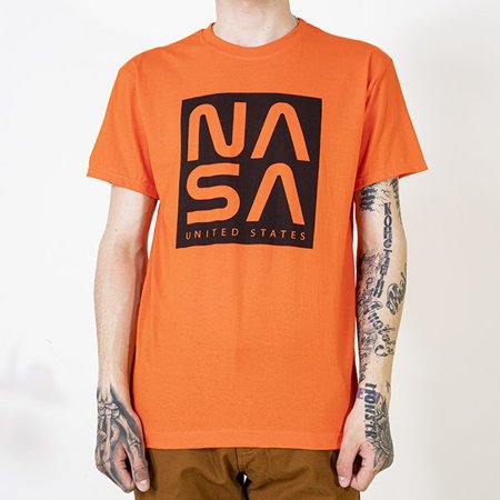 Oranžové bavlněné tričko pro muže s nápisem - Oblečení